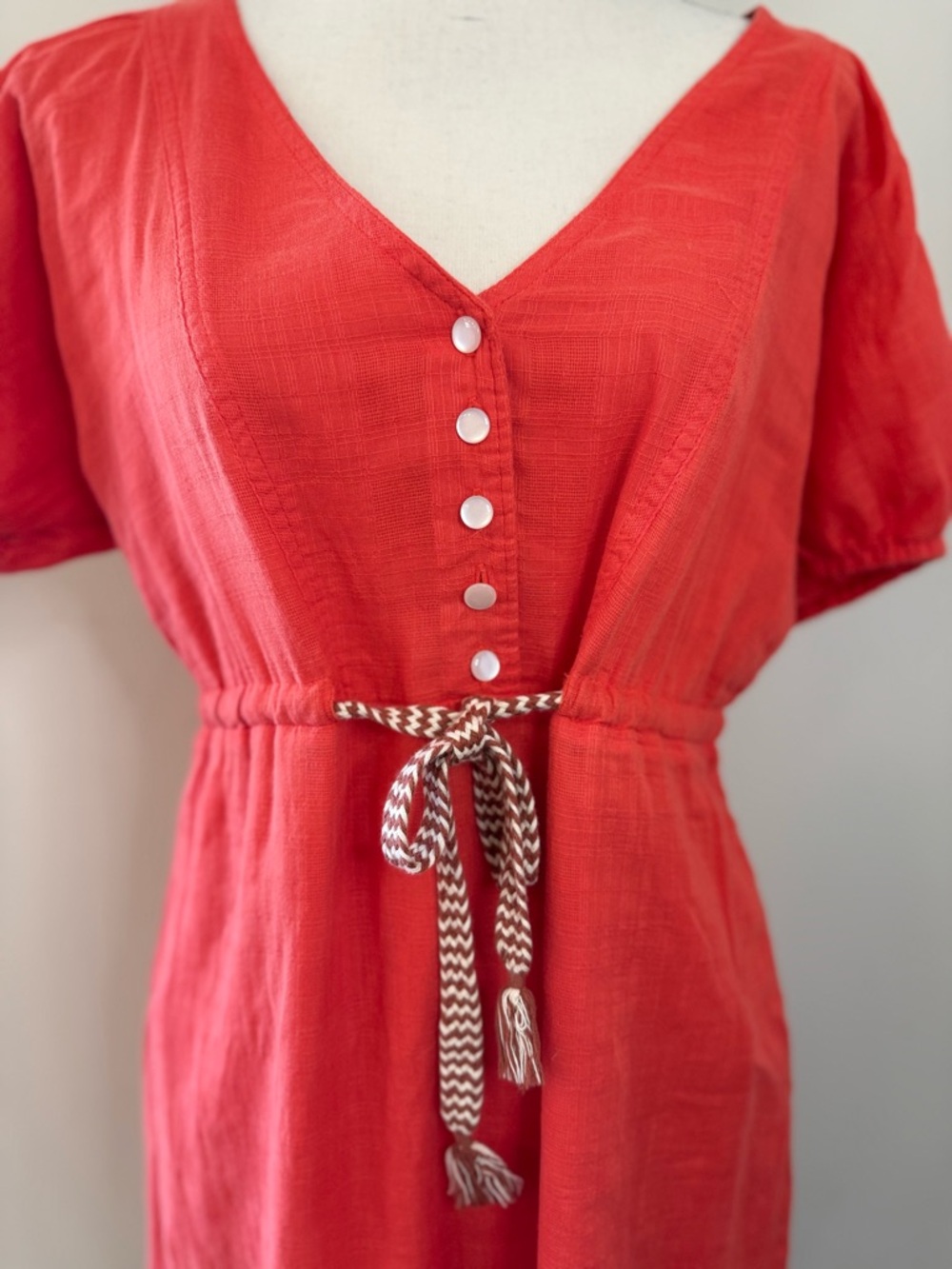 J. Crew Factory boho red V neck midi dress summer chic SZ 6 - Picture 6 of 15